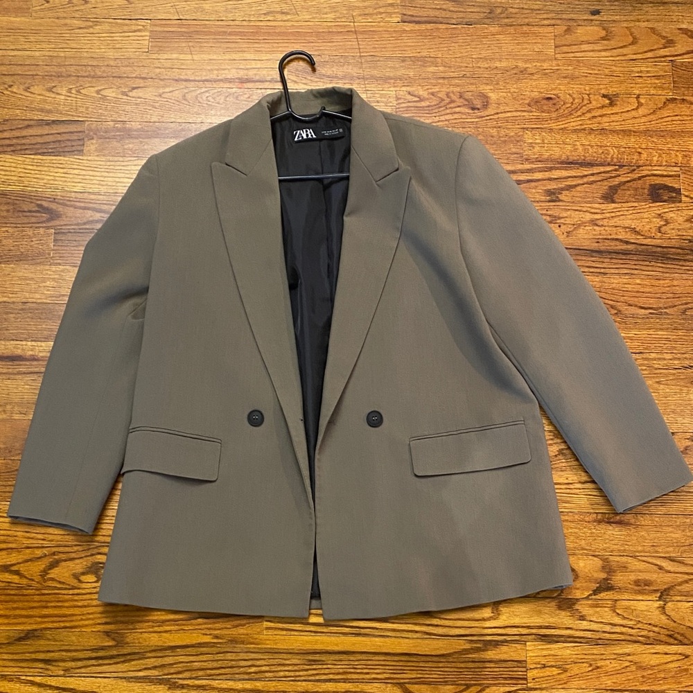 Zara Oversized double breasted khaki Blazer